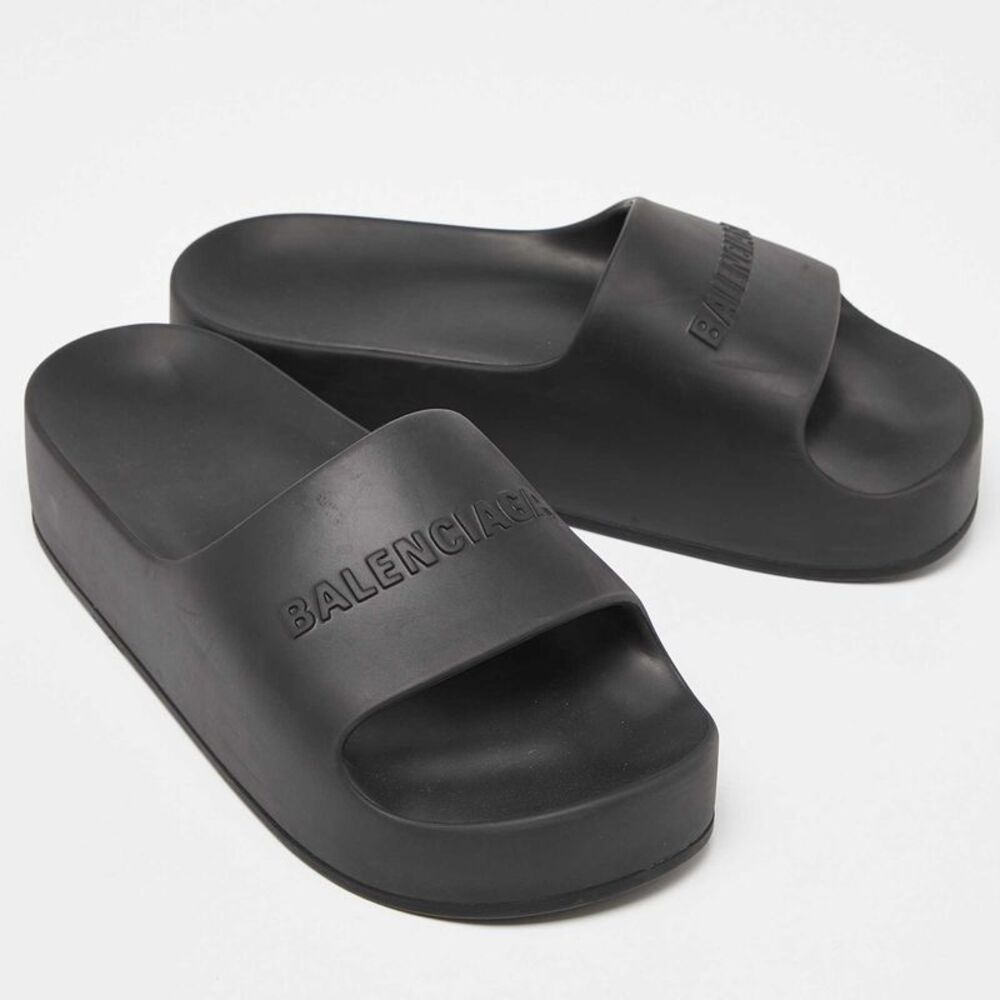 Balenciaga Black Rubber Platform Flat Slides Size 40 - Picture 4 of 4
